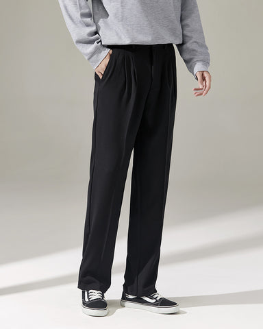 Elastic Waist Draped Straight Suit Pants