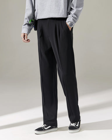 Elastic Waist Draped Straight Suit Pants