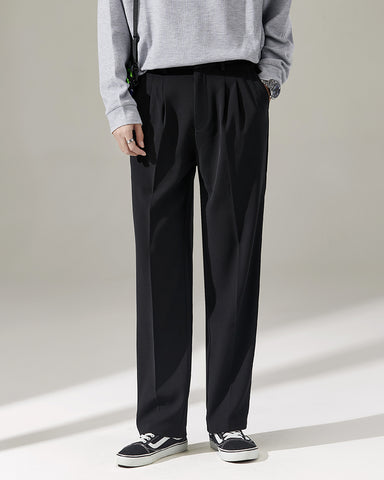 Elastic Waist Draped Straight Suit Pants