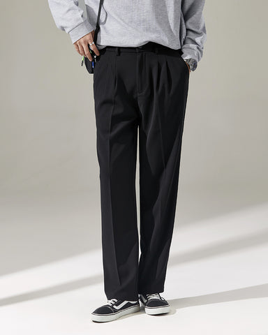 Elastic Waist Draped Straight Suit Pants