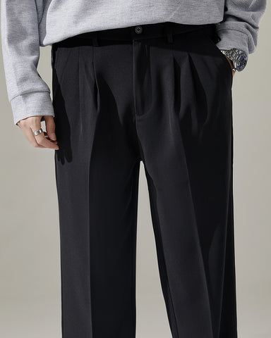 Elastic Waist Draped Straight Suit Pants