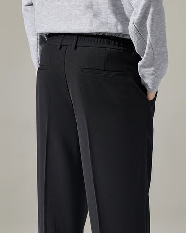 Elastic Waist Draped Straight Suit Pants