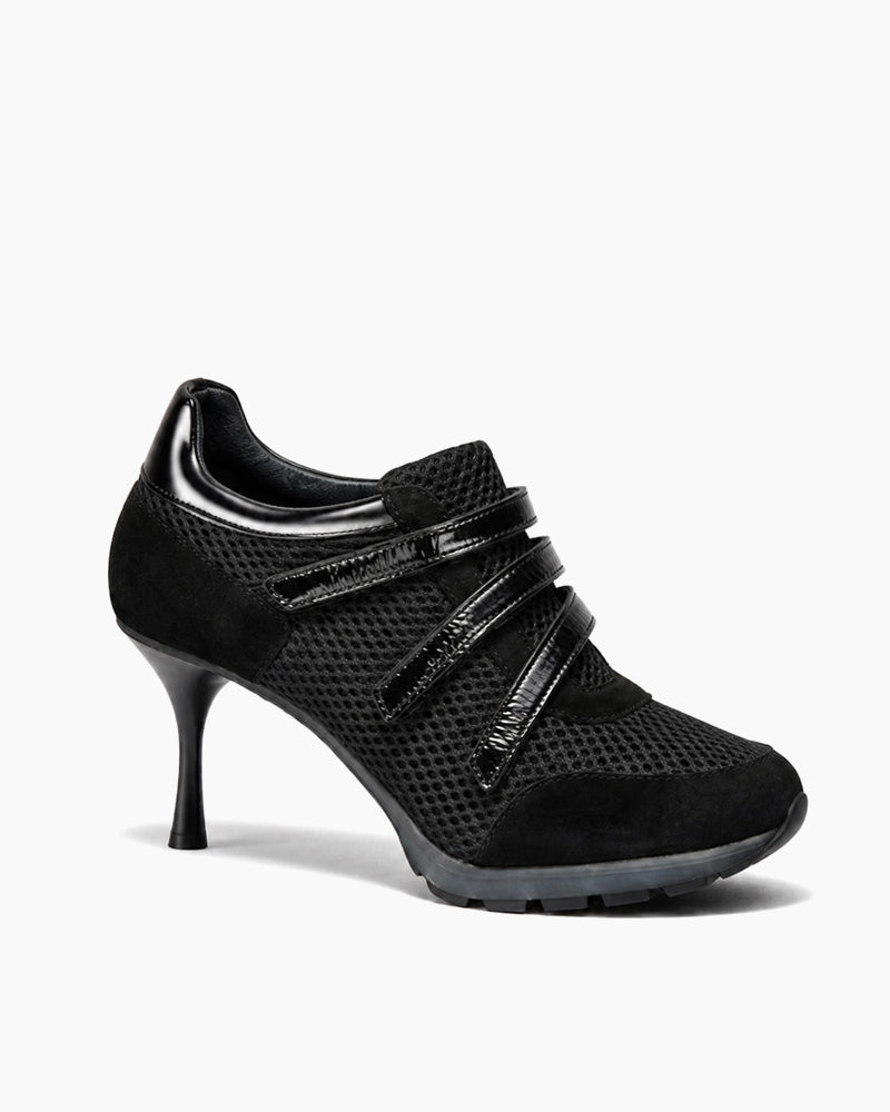 Triple-Strap Breathable Mesh High Heel Sneakers-Black