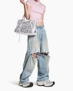 Vespera Metallized Lambskin Silver Tote Bag