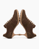Suede and Mesh Lace-Up High-Heel Sneakers-Mocha