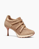 Triple-Strap Breathable Mesh High Heel Sneakers-Khaki