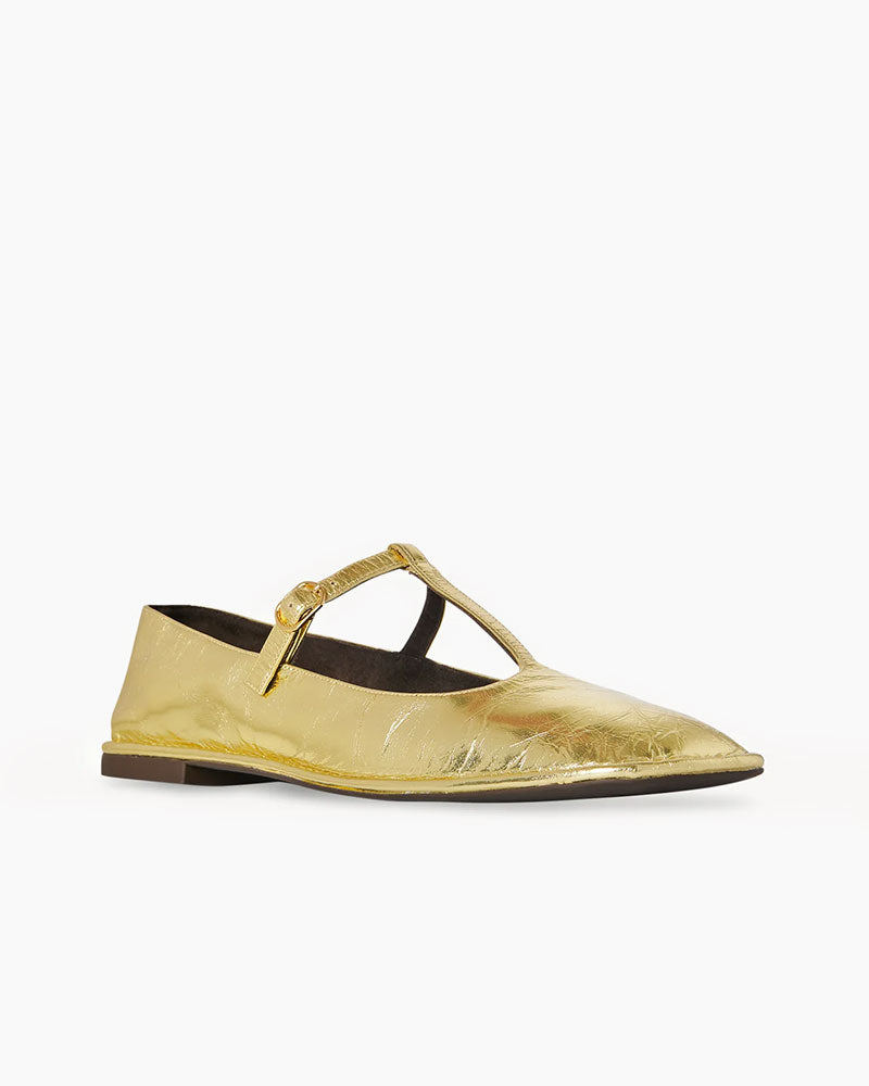 Square T-Strap Flat in Leather