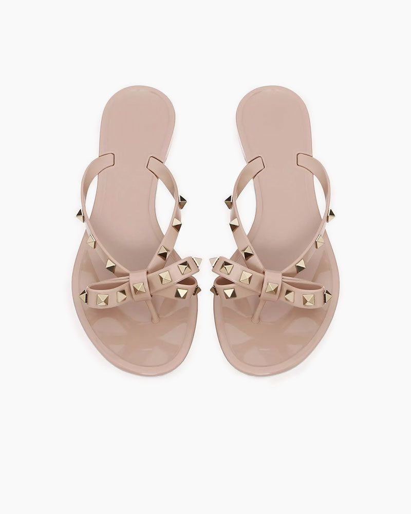 Women's Rockstud Rubber Slippers with Bow and Pyramid Studs