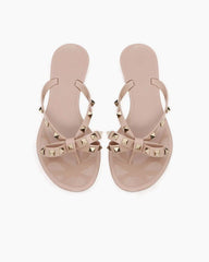 Women's Rockstud Rubber Slippers with Bow and Pyramid Studs