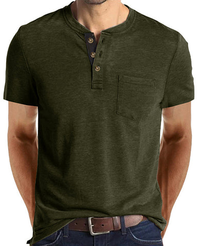 Solid Color Crew Neck Short Sleeve Henley Top