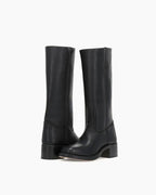 Women's Black Leather Knee-High Boots