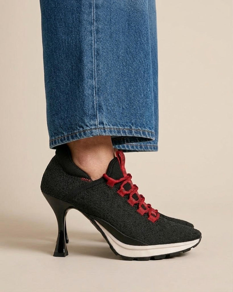 Women’s Black Sport Chic Knit High-Heel Sneakers