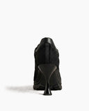 Suede Overlay Mesh Casual High-Heel Sneakers-Black