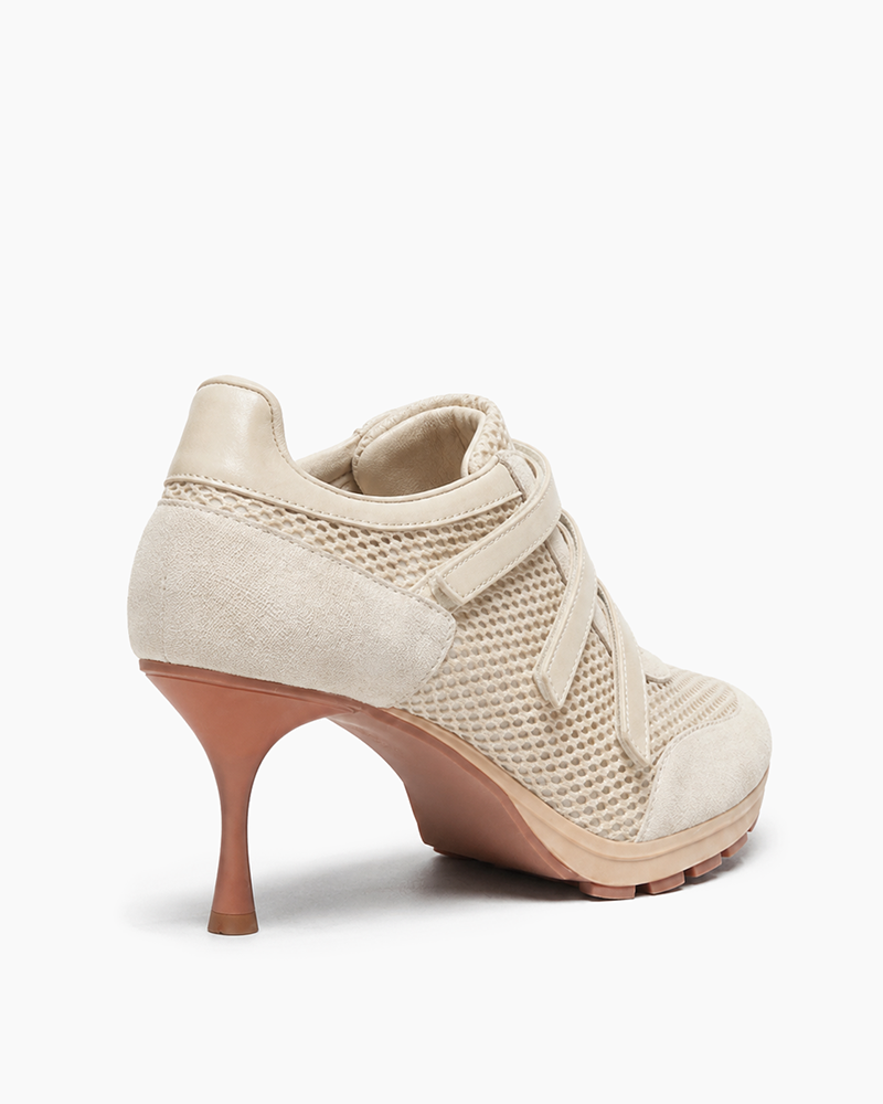 Triple-Strap Breathable Mesh High Heel Sneakers-Khaki