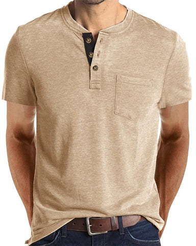 Solid Color Crew Neck Short Sleeve Henley Top