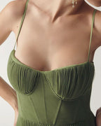 Corset Pleated Tulle Fit & Flare Midi Dress