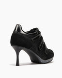 Triple-Strap Breathable Mesh High Heel Sneakers-Black