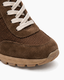 Suede and Mesh Lace-Up High-Heel Sneakers-Mocha