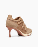 Triple-Strap Breathable Mesh High Heel Sneakers-Khaki