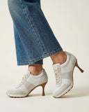 Suede and Mesh Lace-Up High-Heel Sneakers-Grey