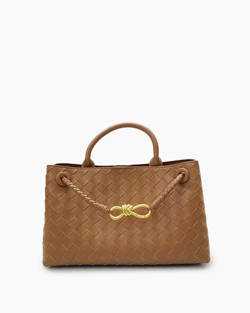 Women's Woven Leather Quilted Top Handle Bag