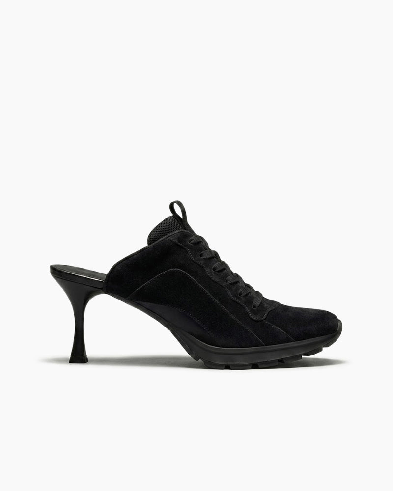 Women’s City Commute Suede High-Heel Sneaker-Black
