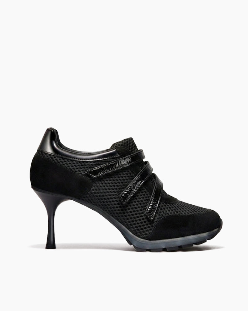 Triple-Strap Breathable Mesh High Heel Sneakers-Black