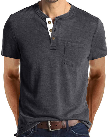 Solid Color Crew Neck Short Sleeve Henley Top