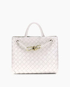 Women's Woven Leather Quilted Top Handle Bag