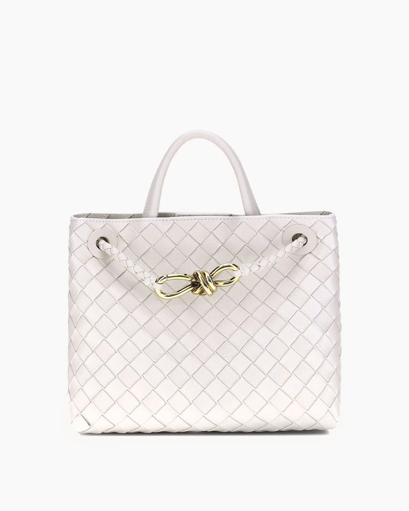 Women's Woven Leather Quilted Top Handle Bag