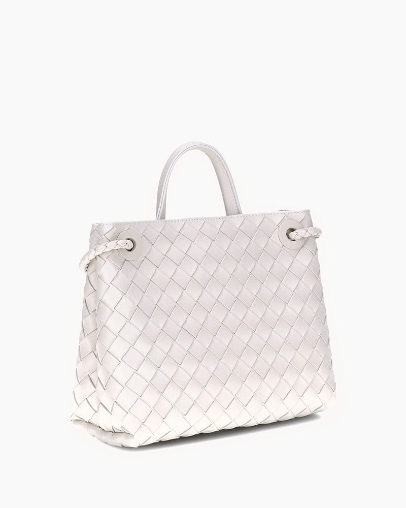 Women's Woven Leather Quilted Top Handle Bag