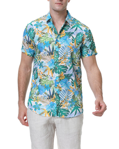 Summer Beach Flower-Print Camp Shirt