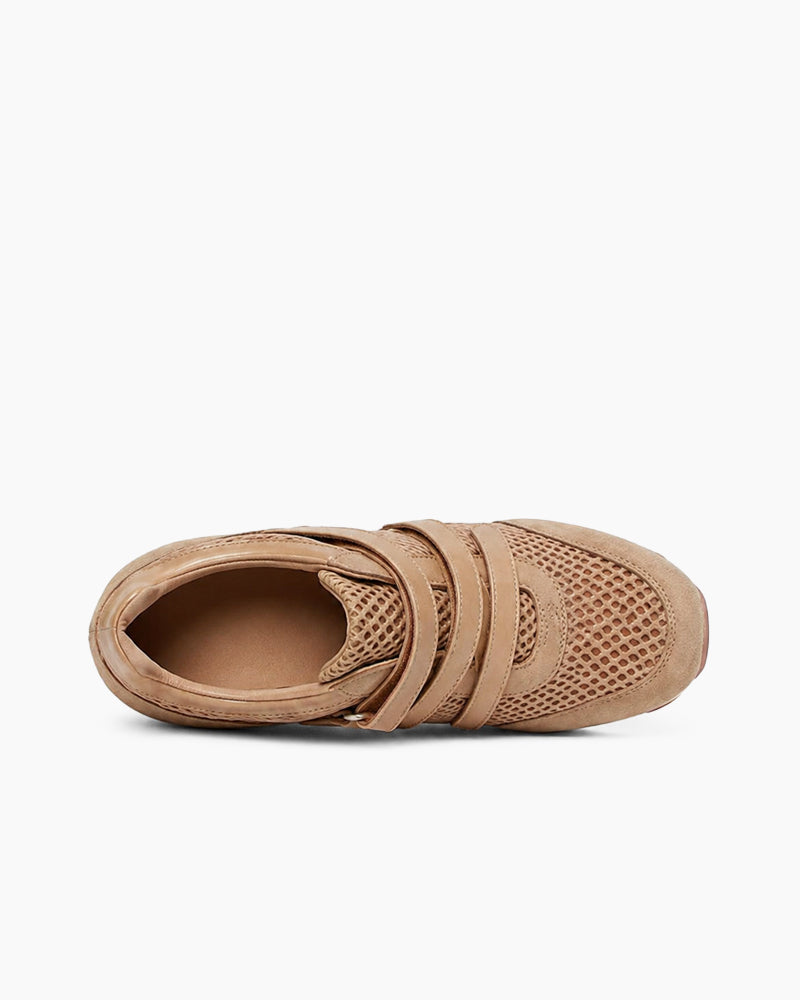 Triple-Strap Breathable Mesh High Heel Sneakers-Khaki