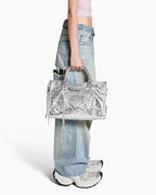 Vespera Metallized Lambskin Silver Tote Bag