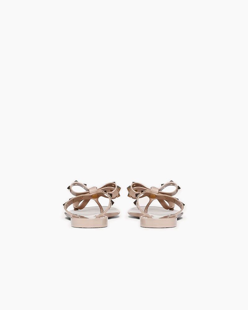 Women's Rockstud Rubber Slippers with Bow and Pyramid Studs