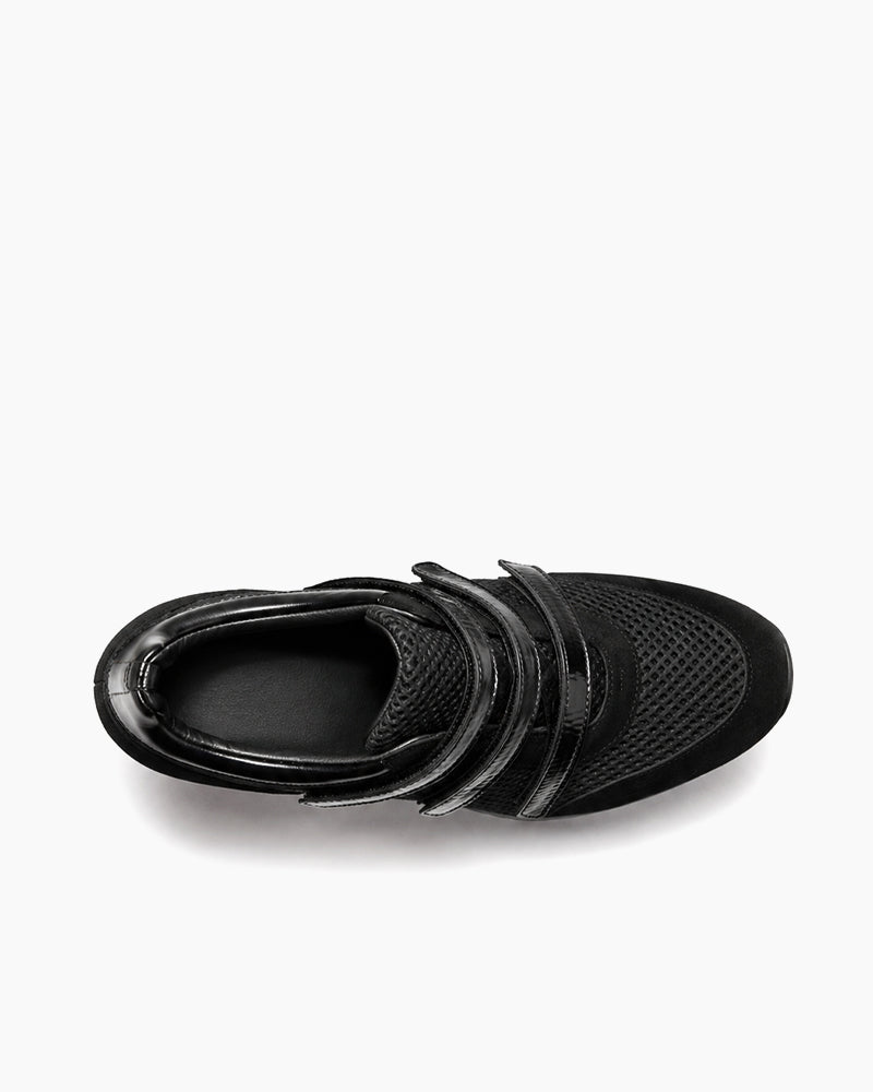 Triple-Strap Breathable Mesh High Heel Sneakers-Black