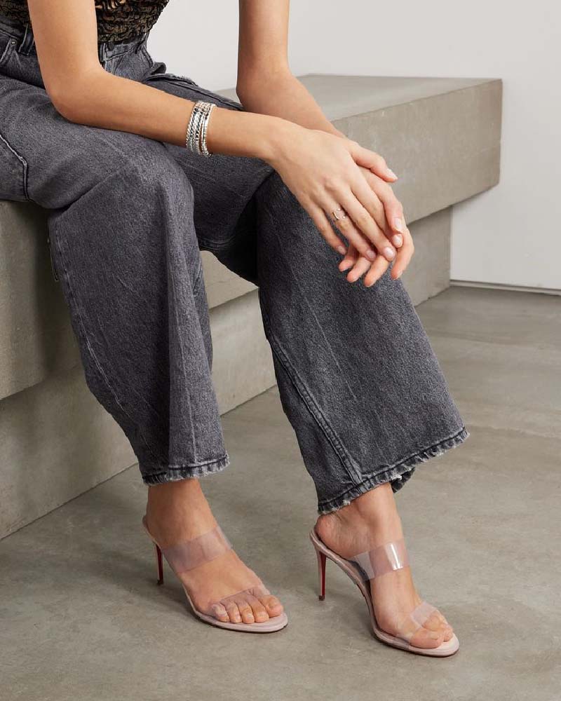 Women's Clear Red Sole Double Strap Stiletto Heel Sandals