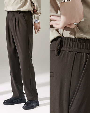 Elastic Waist Draped Straight Suit Pants