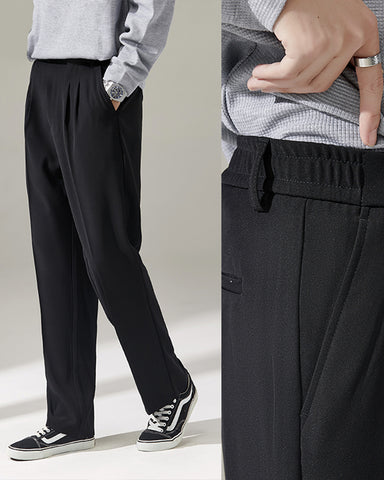 Elastic Waist Draped Straight Suit Pants