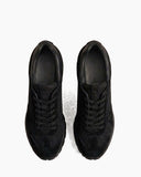 Suede Overlay Mesh Casual High-Heel Sneakers-Black