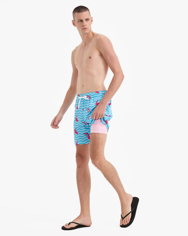 Men's Swim Beach Trunks - Blue&Pink Shark