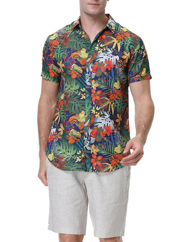 Summer Beach Flower-Print Camp Shirt