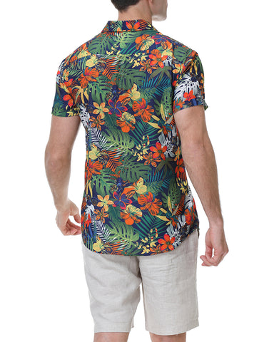 Summer Beach Flower-Print Camp Shirt