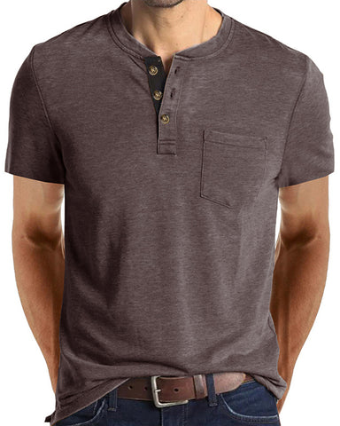 Solid Color Crew Neck Short Sleeve Henley Top