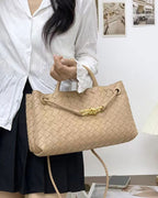 Women's Woven Leather Quilted Top Handle Bag