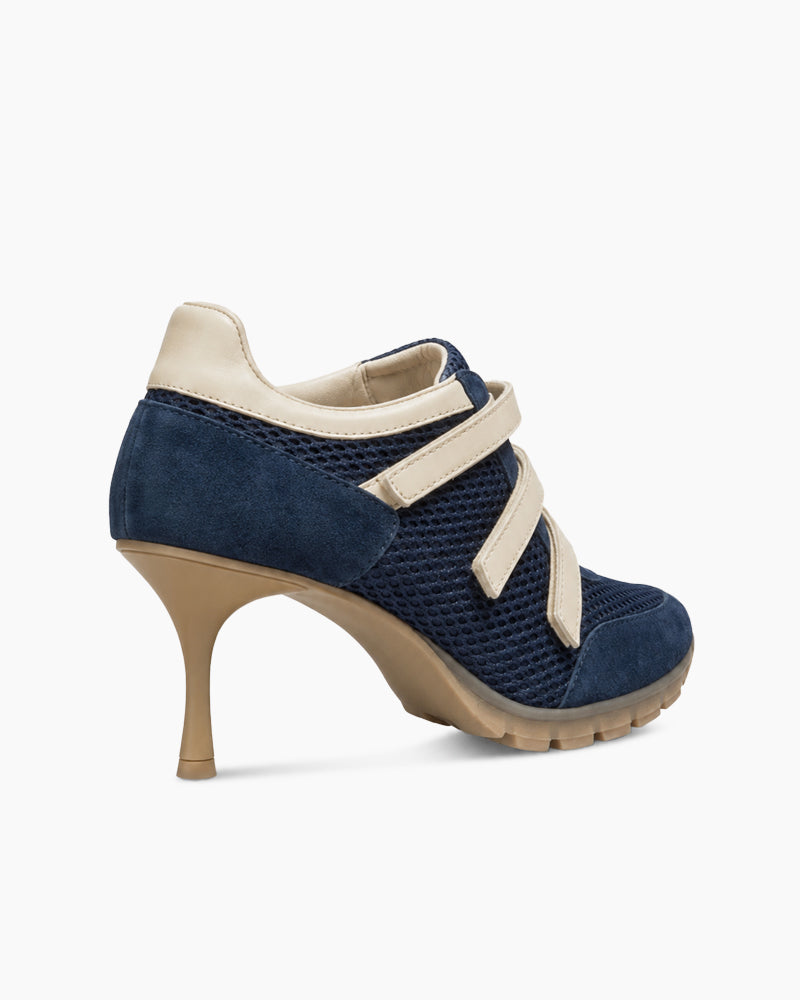 Triple-Strap Breathable Mesh High Heel Sneakers-Khaki