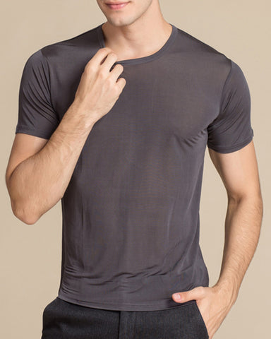 Large Size Silk Knitted Crew Neck T-shirt