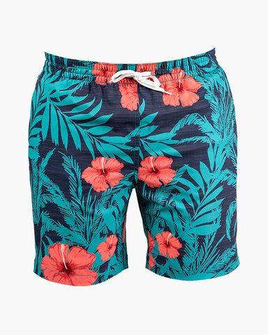 Men's Swim Beach Trunks - Green& Red Flower