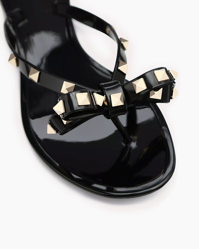 Women's Rockstud Rubber Slippers with Bow and Pyramid Studs