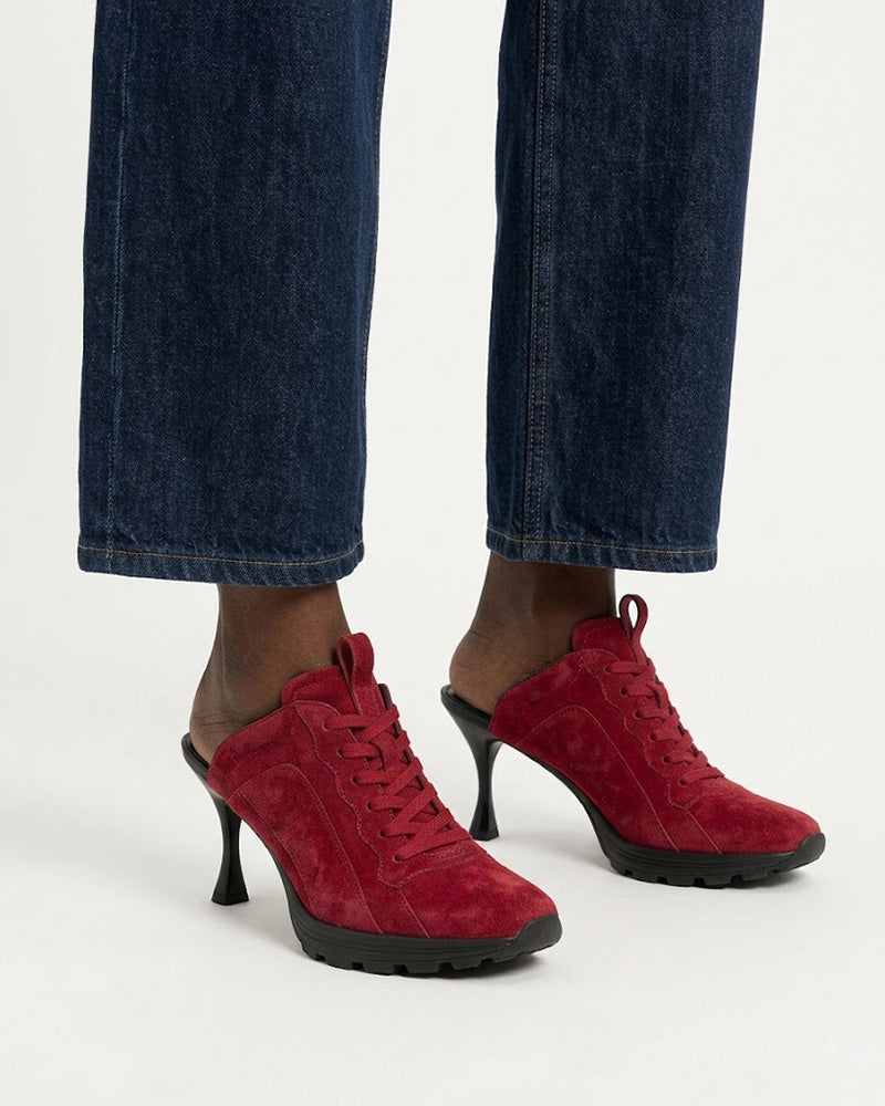 Women’s City Commute Suede High-Heel Sneaker-Red